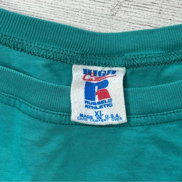 Russell‎ Athletics Vintage 90s High Cotton Men’s XL T-Shirt Teal Made In USA - Picture 4 of 5